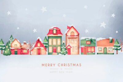 Free Vector | Cute christmas town card in watercolor style