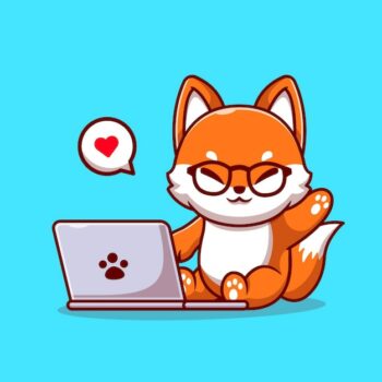Free Vector | Cute fox operating laptop cartoon illustration.