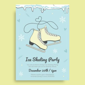 Free Vector | Cute ice skating party invitation