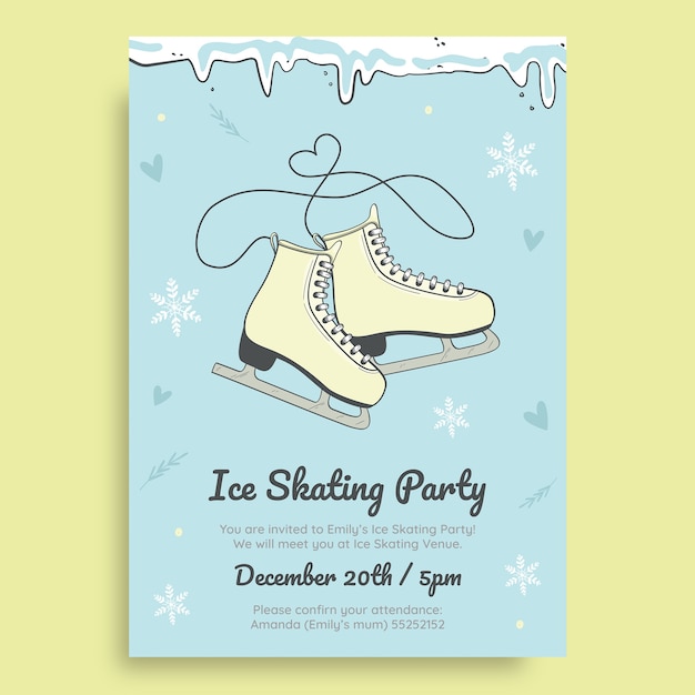 Free Vector | Cute ice skating party invitation