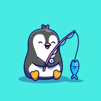 Free Vector | Cute penguin fishing cartoon illustration