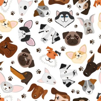 Free Vector | Cute puppy and dog mixed breed seamless pattern. background with breed dog, illustration
