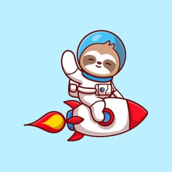 Free Vector | Cute sloth astronaut riding rocket and waving hand cartoon vector icon illustration. animal technology icon concept isolated premium vector. flat cartoon style