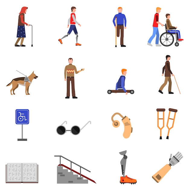 Free Vector | Disabled handicapped people flat icons set