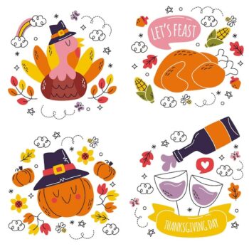 Free Vector | Doodle hand drawn thanksgiving stickers