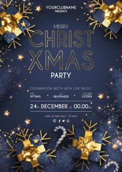 Free Vector | Elegant christmas party poster with realistic gifts