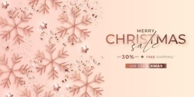 Free Vector | Elegant christmas sale banner with golden rose snowflakes