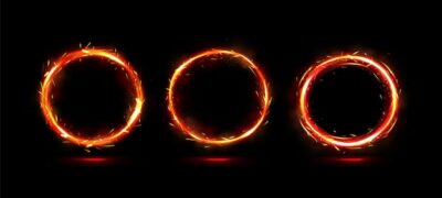 Free Vector | Fire rings burning circle frames with sparks