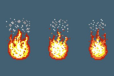 Free Vector | Flame with smoke animation frames in pixel art style.