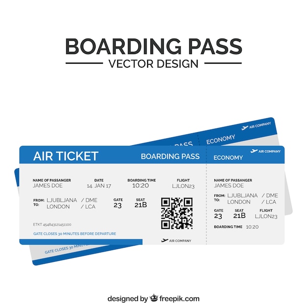 Free Vector | Flat boarding pass with blue zones