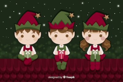 Free Vector | Flat christmas background with elfs