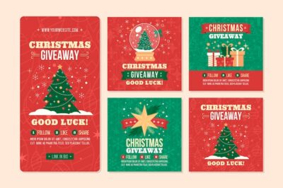 Free Vector | Flat christmas giveaway instagram posts collection