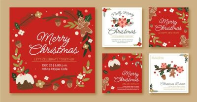 Free Vector | Flat christmas instagram posts collection