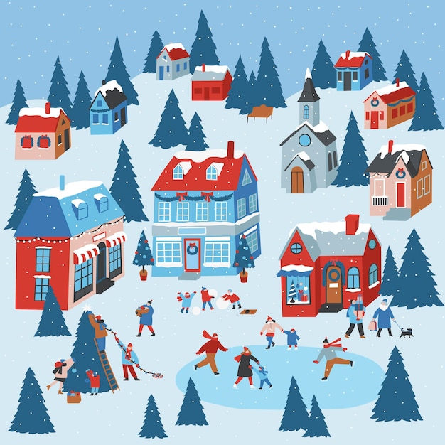 Free Vector | Flat christmas village illustration