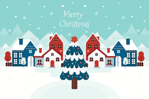 Free Vector | Flat design background christmas town