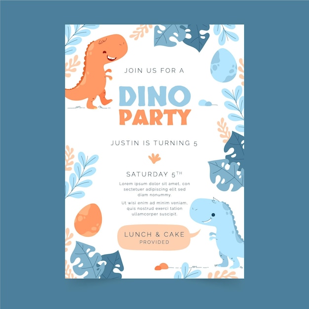 Free Vector | Flat design dinosaur birthday invitation