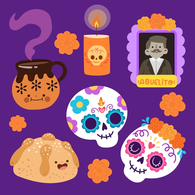 Free Vector | Flat dia de muertos character elements collection