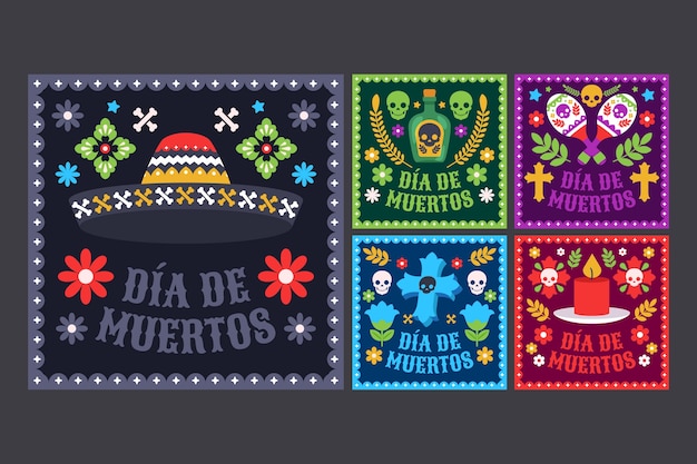 Free Vector | Flat dia de muertos instagram posts collection