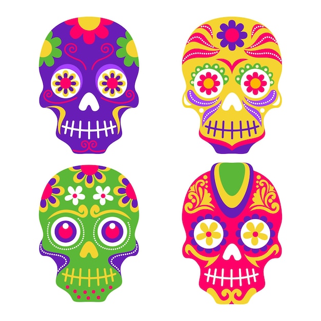 Free Vector | Flat dia de muertos skulls collection