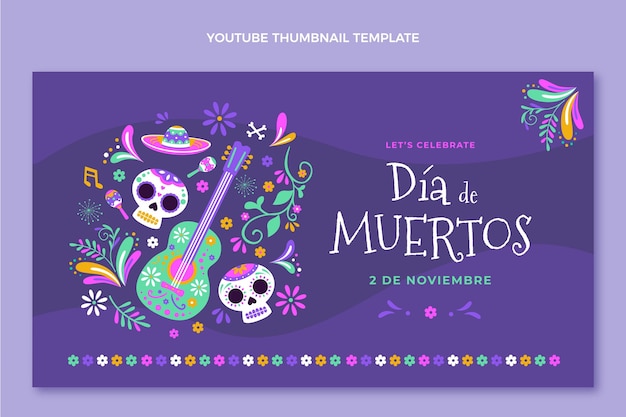 Free Vector | Flat dia de muertos youtube thumbnail