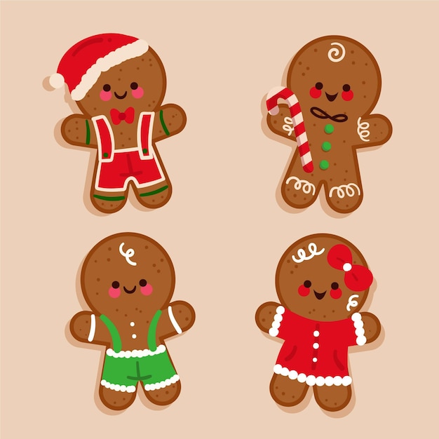 Free Vector | Flat gingerbread man cookie collection