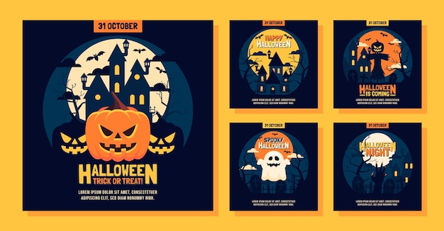 Free Vector | Flat halloween instagram posts collection