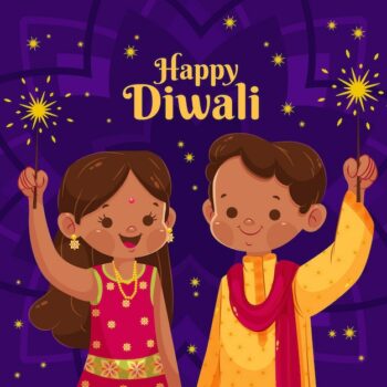 Free Vector | Flat happy diwali cartoon kids