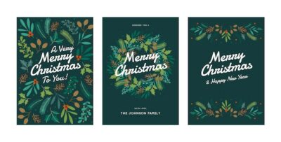 Free Vector | Flat merry christmas greeting cards set