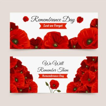 Free Vector | Flat remembrance day horizontal banners set