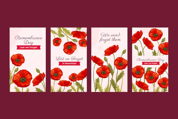 Free Vector | Flat remembrance day instagram stories collection