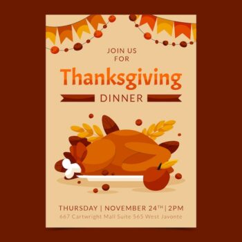 Free Vector | Flat thanksgiving celebration invitation template