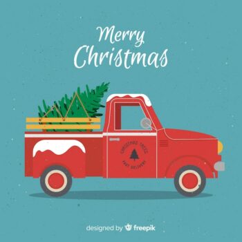 Free Vector | Flat tree delivery truck christmas background