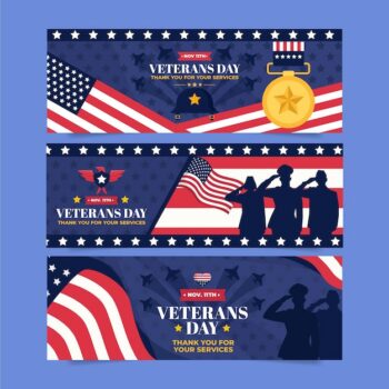 Free Vector | Flat veteran's day horizontal banners set