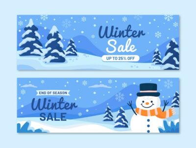 Free Vector | Flat winter horizontal sale banners set