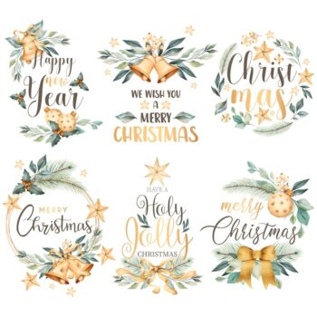 Free Vector | Floral christmas badge collection in watercolor style