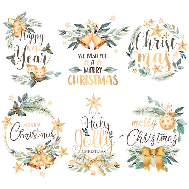 Free Vector | Floral christmas badge collection in watercolor style