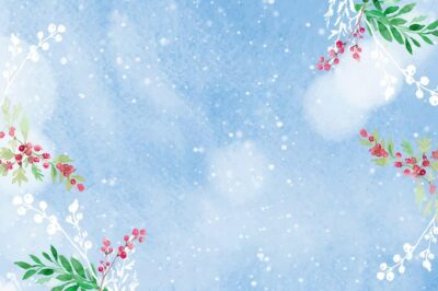 Free Vector | Floral christmas border background vector in blue with beautiful red winterberry