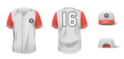 Free Vector | Front and rear realistic view of shirt and cap elements of baseball uniform isolated vector illustration