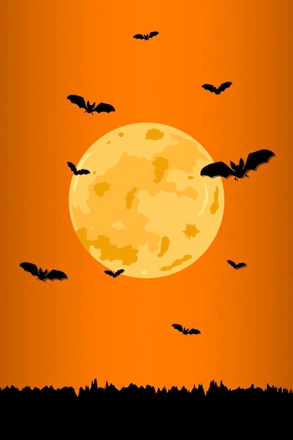 Free Vector | Full moon pattern on orange halloween background vector