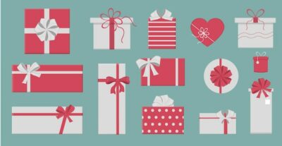 Free Vector | Gift boxes set red and white boxes of different shapes with bows and ribbons
