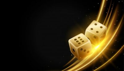 Free Vector | Golden realistic dice and glowing lights background