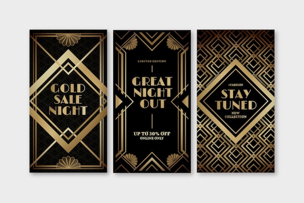 Free Vector | Gradient art deco story collection