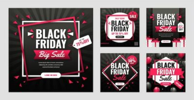 Free Vector | Gradient black friday instagram posts collection