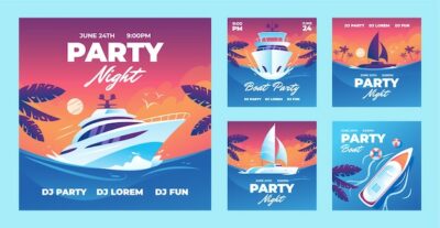 Free Vector | Gradient boat party instagram post collection