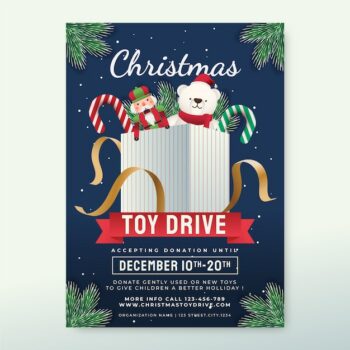 Free Vector | Gradient christmas toy drive vertical poster template