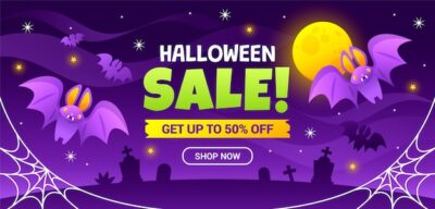 Free Vector | Gradient halloween horizontal sale banner template