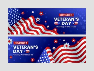 Free Vector | Gradient veterans day horizontal banners set