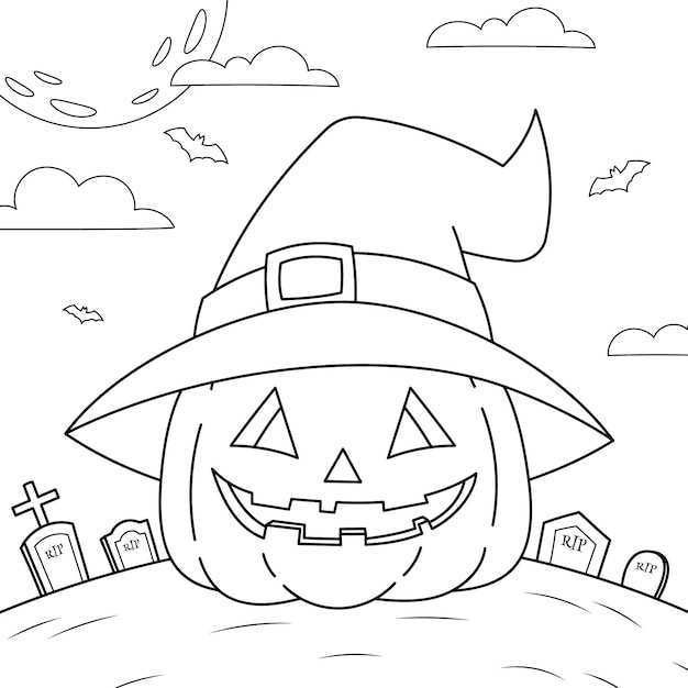 Free Vector | Halloween celebration coloring page illustration