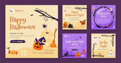 Free Vector | Halloween celebration flat design instagram posts collection