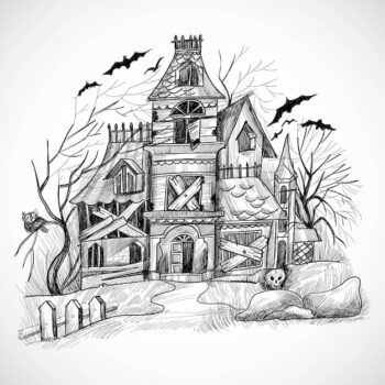 Free Vector | Halloween haunted house sketch design